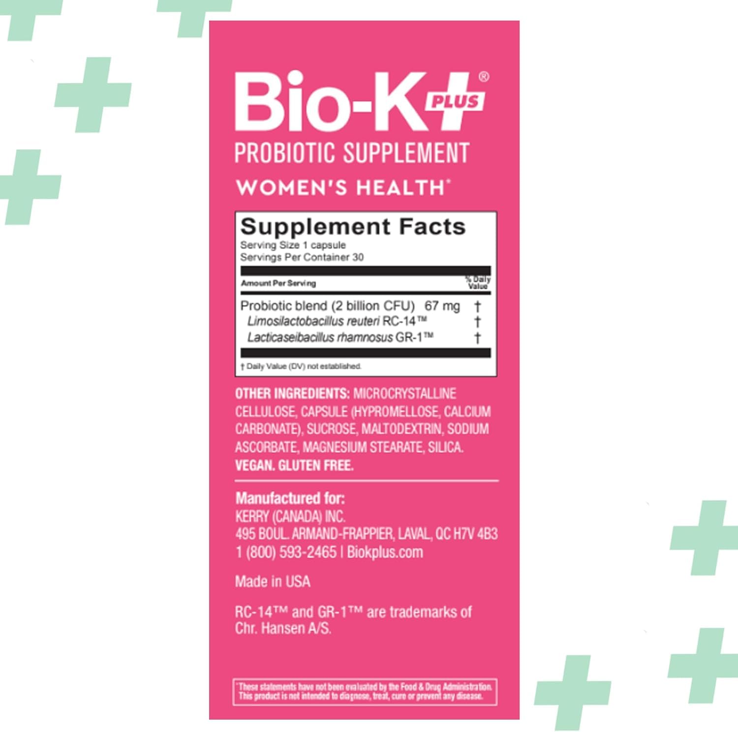 Bio-K+ Probiotic for Women support for Vaginal & Urinary Tract Health, Probiotic Supplement with 2 Billion CFU 2 Strains, Vegan, Shelf-Stable – 30 Capsules - OzHealthStandard