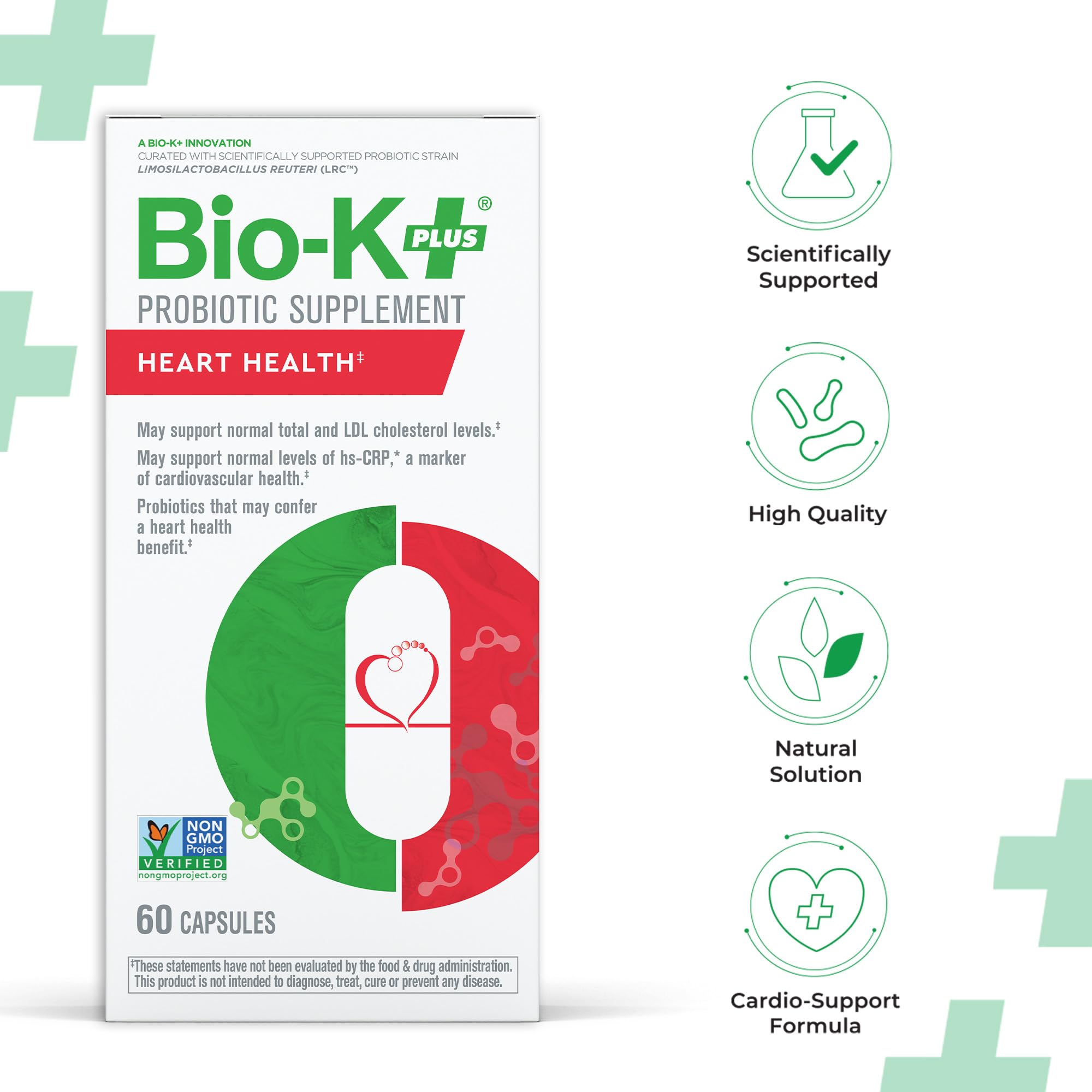 Bio-K+ Probiotics for Heart Health with Limosilactobacillus reuteri LRC – Heart Health Probiotic for Cholesterol & Cardiovascular Support, 5 Billion CFU, Vegan, Shelf-Stable – 60 Capsules - OzHealthStandard