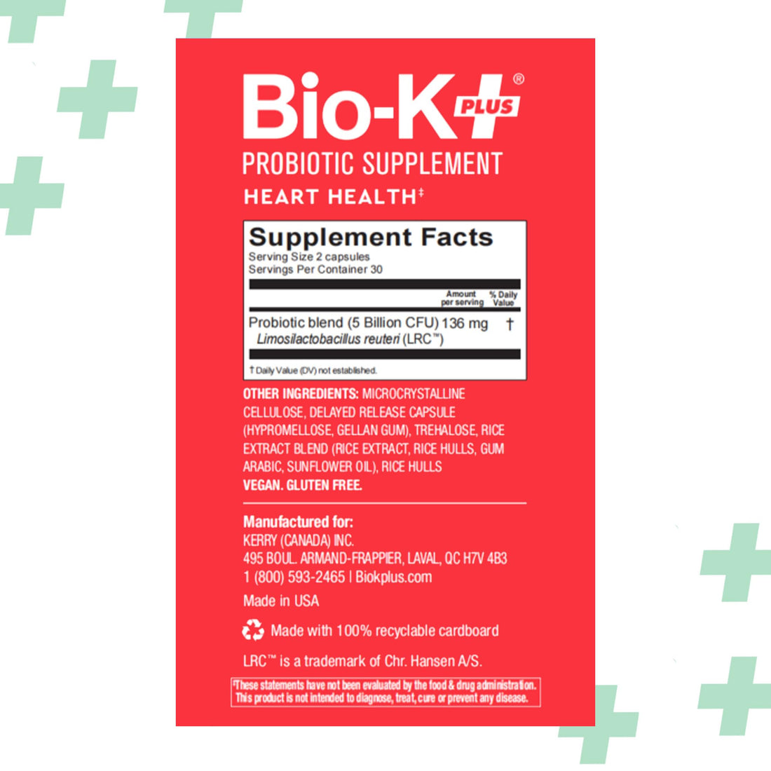 Bio-K+ Probiotics for Heart Health with Limosilactobacillus reuteri LRC – Heart Health Probiotic for Cholesterol & Cardiovascular Support, 5 Billion CFU, Vegan, Shelf-Stable – 60 Capsules - OzHealthStandard