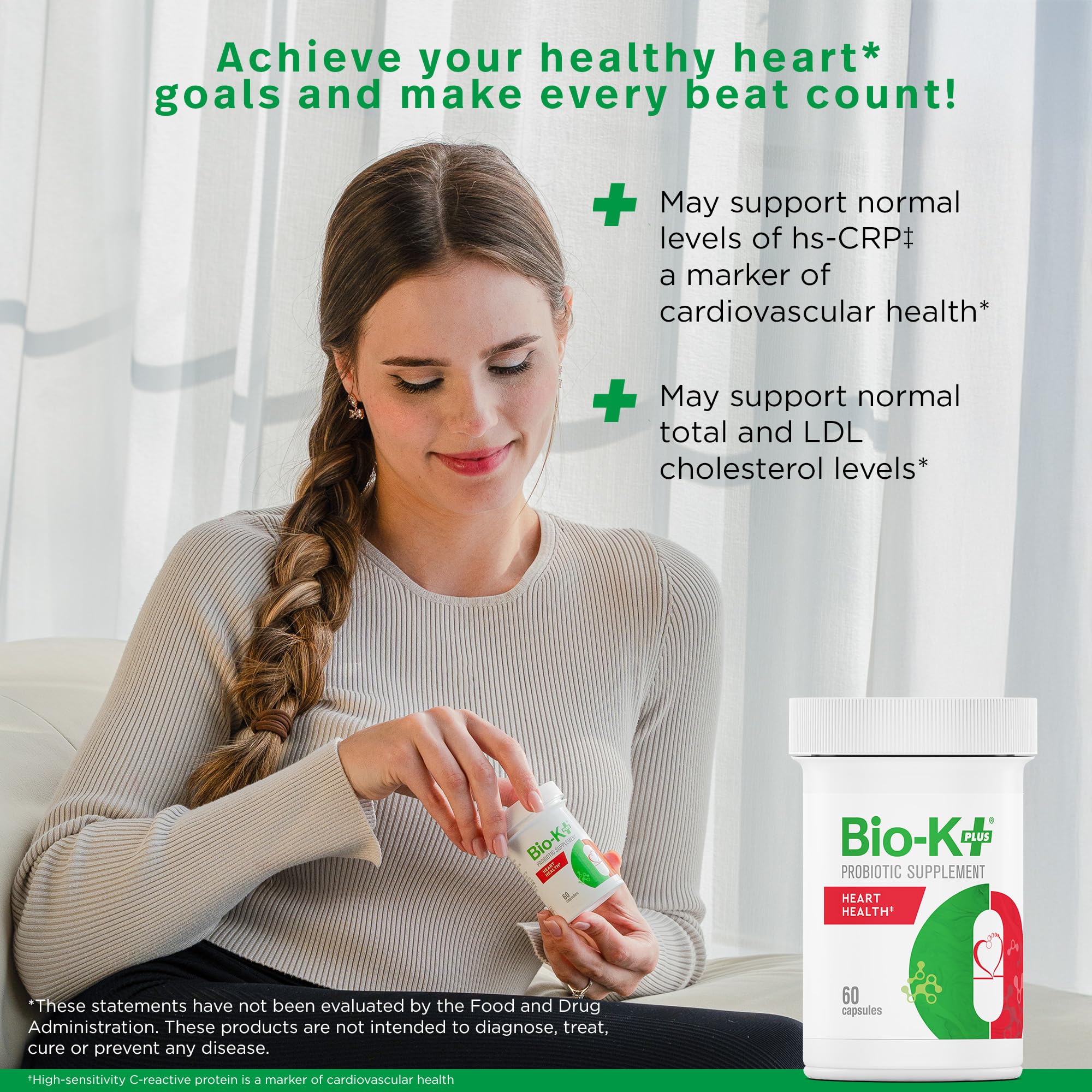 Bio-K+ Probiotics for Heart Health with Limosilactobacillus reuteri LRC – Heart Health Probiotic for Cholesterol & Cardiovascular Support, 5 Billion CFU, Vegan, Shelf-Stable – 60 Capsules - OzHealthStandard