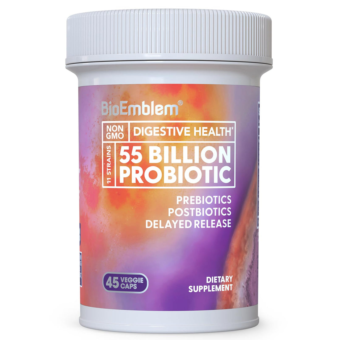 BioEmblem Probiotics for Women & Men – 55 Billion CFU | 11 Strains with Prebiotics & Postbiotics | Jerusalem Artichoke & Inulin | Digestive & Immune Support, Nutrient Absorption | Non-GMO,45 Capsules - OzHealthStandard