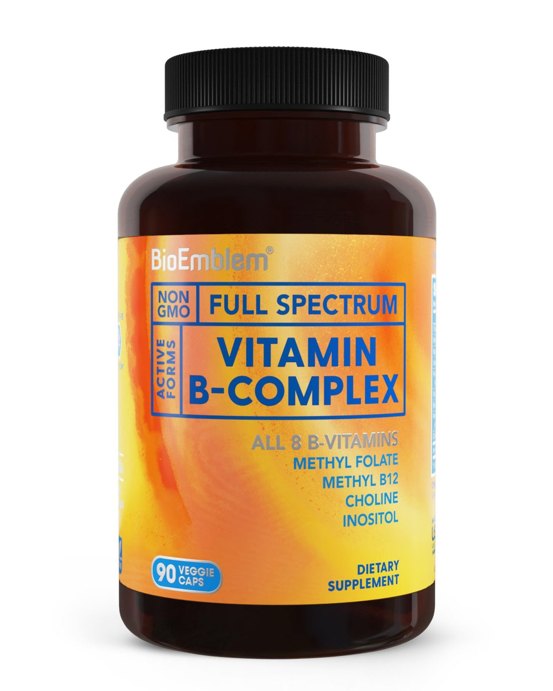 BioEmblem Vitamin B-Complex - All 8 Active Forms with Methyl Folate, Methyl B12, B6, Biotin Plus Choline Inositol, Supports Energy, Metabolism, Brain, Heart Health - OzHealthStandard