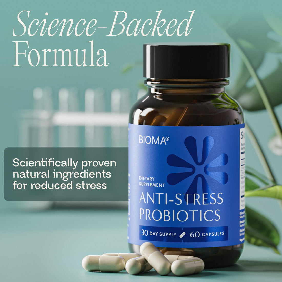 BIOMA Anti-Stress Probiotics – 3-in-1 Gut-Brain Axis Support for Stress Relief & Mood – Prebiotics, Postbiotics & Clinically Studied Strains – Vagus Nerve - OzHealthStandard