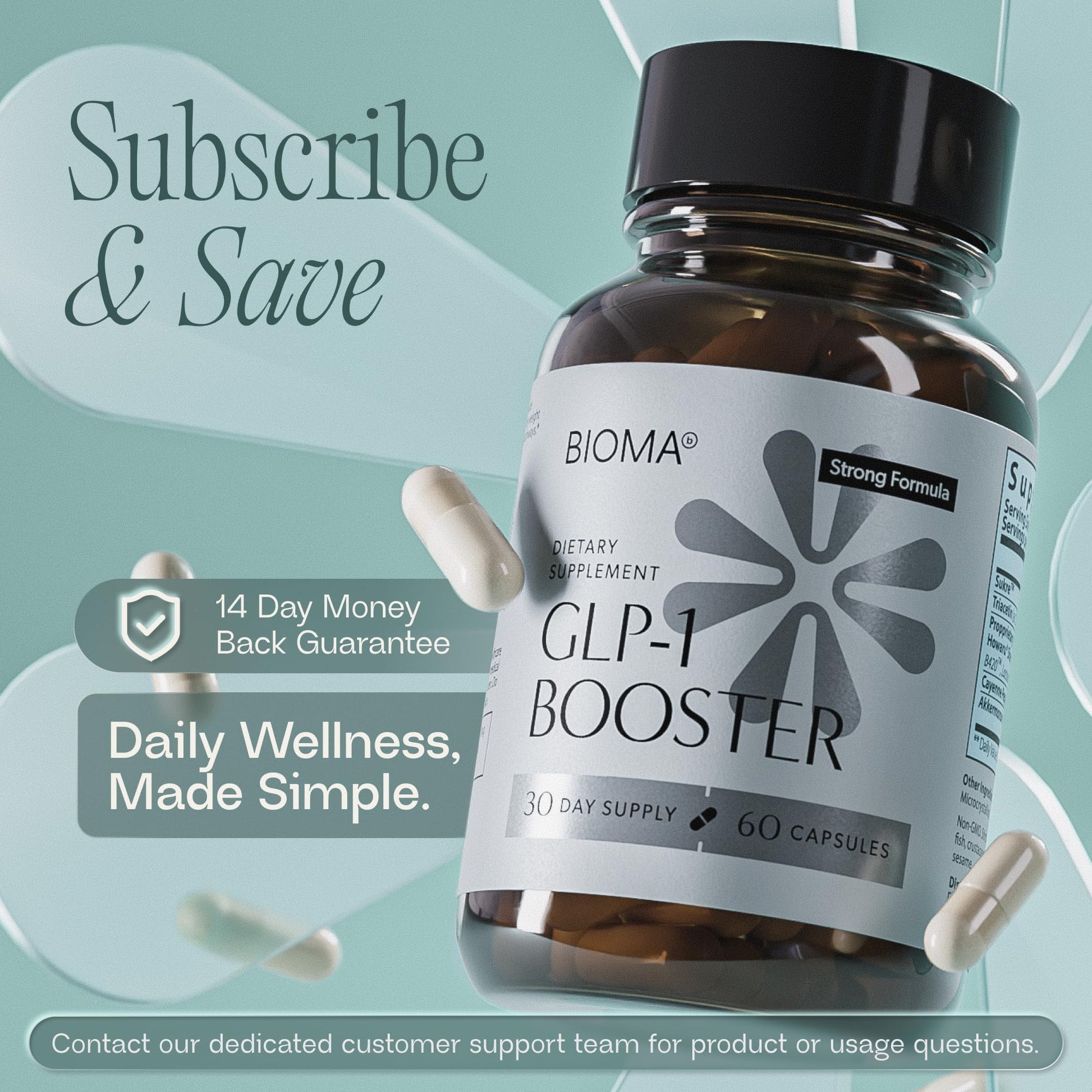 BIOMA GLP-1 Booster - Natural Appetite Control Supplement with Clinically Proven Probiotics, Prebiotics & Postbiotics - Support Weight Management & Satiety, (60 Capsules - 30 Day Supply) - OzHealthStandard