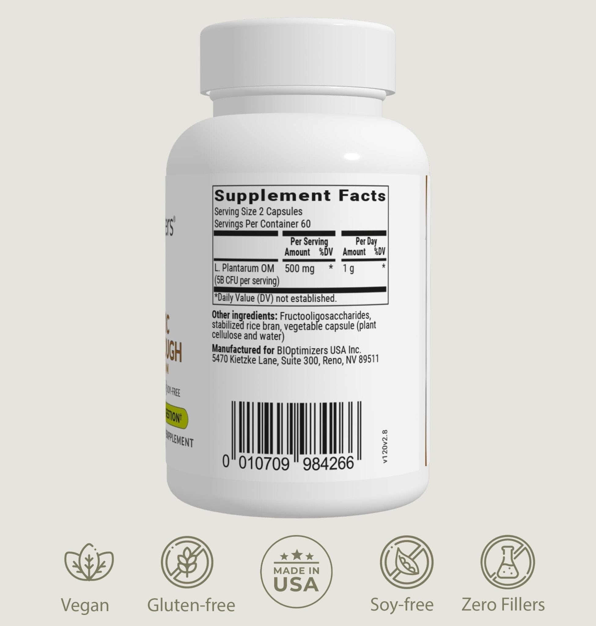 BIOptimizers Probiotic Breakthrough – Lactobacillus Plantarum OM Probiotics & Prebiotics Health Supplement for Gut, Digestive & Immune Support Probiotics for Women Men Elderly– 30 Vegan Capsules - OzHealthStandard