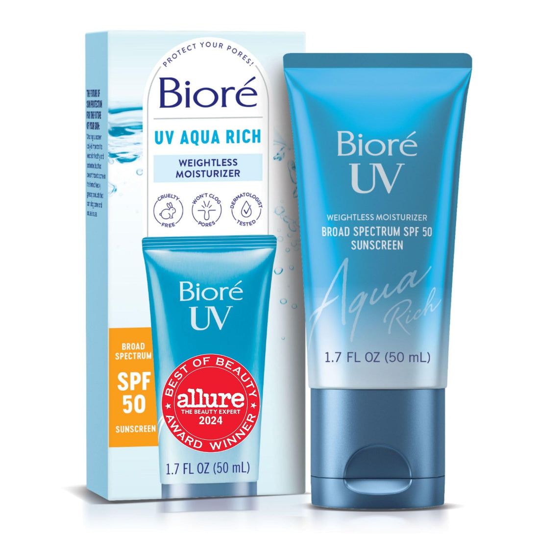 Biore UV Aqua Rich Daily Hydrating Facial Moisturizer with SPF 50 | Oil Free Sunscreen - OzHealthStandard