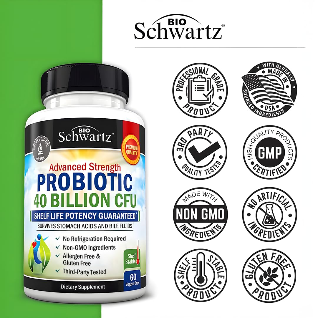 BioSchwartz Daily Probiotic Nutritional Supplement - 40 Billion CFU for Gut Health - Probiotics for Men and Women - Digestive Health with Astragalus - OzHealthStandard