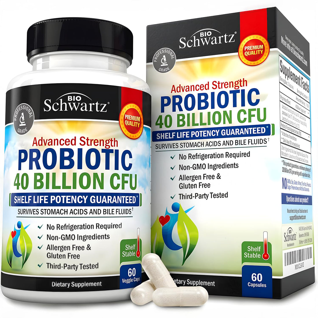 BioSchwartz Daily Probiotic Nutritional Supplement - 40 Billion CFU for Gut Health - Probiotics for Men and Women - Digestive Health with Astragalus - OzHealthStandard