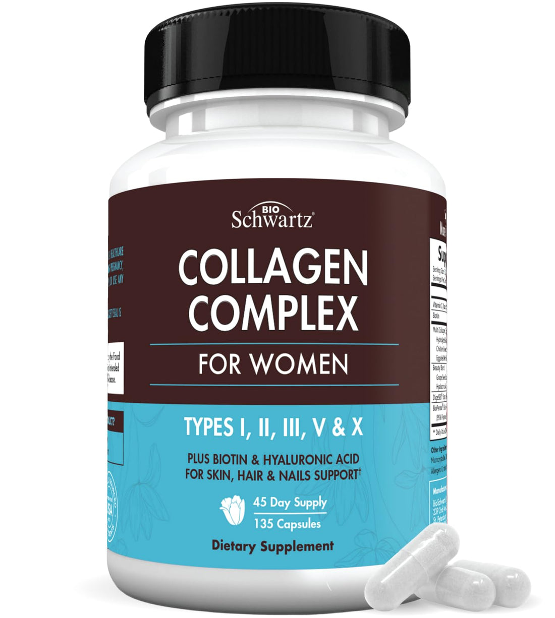 BioSchwartz Hydrolyzed Collagen Peptide Capsules - Multi Collagen Supplements for Women Types I, II, III, V, X with Vitamin C, Biotin, - OzHealthStandard