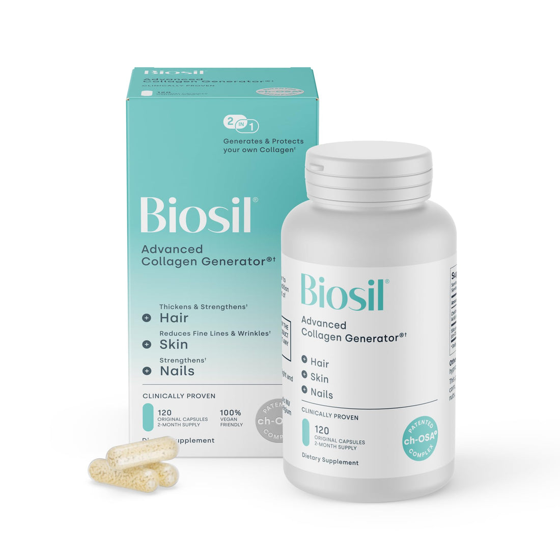 Biosil Collagen Booster Supplement - 120 Original Capsules - Patented ch-OSA Activator for Skin, Hair, Nails & Joints - OzHealthStandard