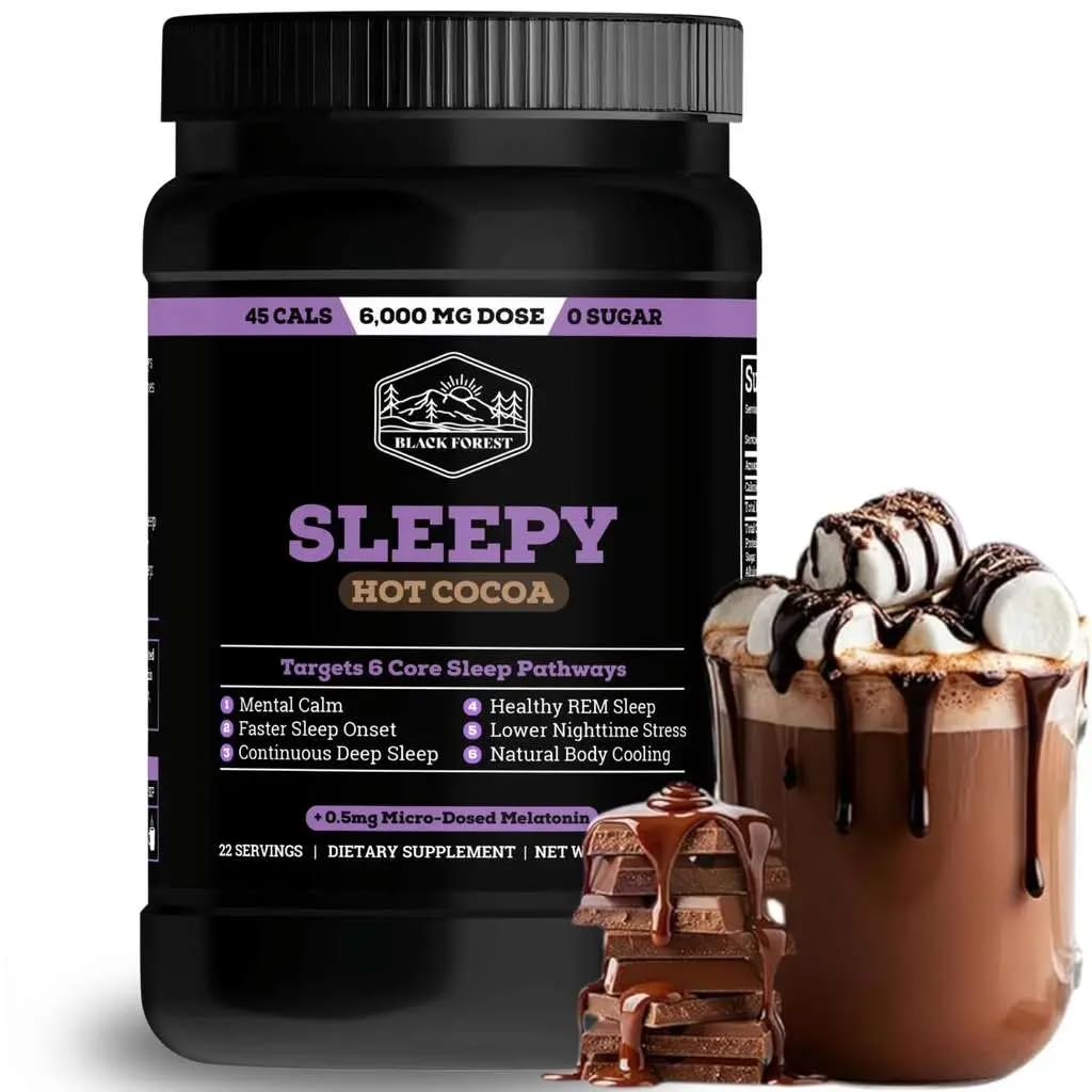 Black Forest Sleepy Hot Cocoa - Magnesium Hot Chocolate Sleepy Cocoa Sleep Powder for Adults with Melatonin & L-Theanine - Natural Sleep Drink Mix for Deep Sleep & Relaxation, - OzHealthStandard