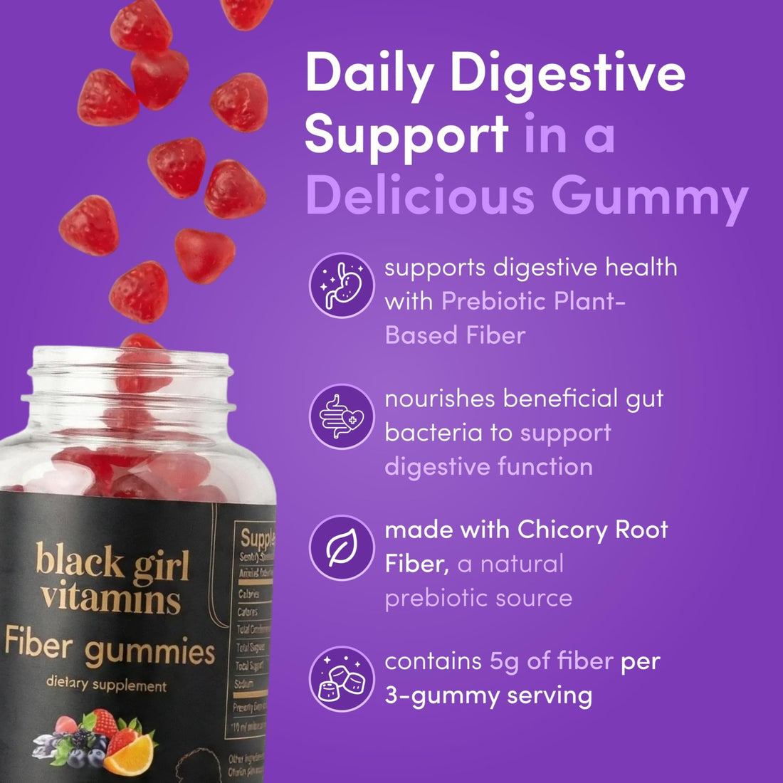 Black Girl Vitamins - Fiber Gummies - Prebiotic for Gut Health & Bloat Relief - Supports Digestion, Regularity & Microbiome Balance - Vegan, Gluten-Free, Halal - OzHealthStandard