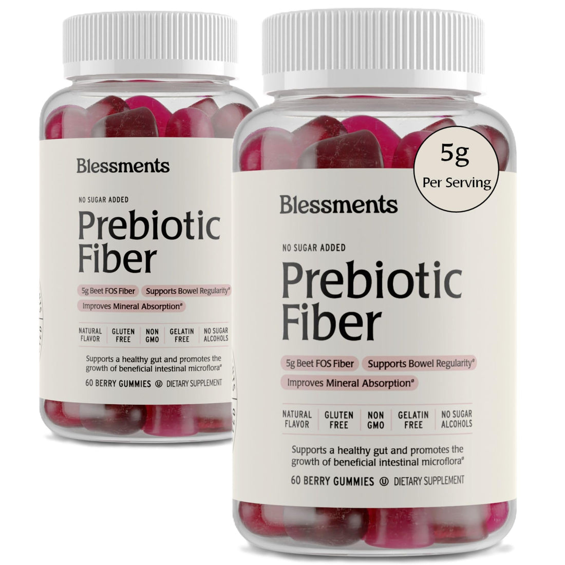 Blessments - Prebiotic Fiber Gummies for Adults & Kids with No Added Sugar- 5g (60 Count-2 Pack) High Fiber Supplement Gummies - Vegan - Keto Friendly - OzHealthStandard