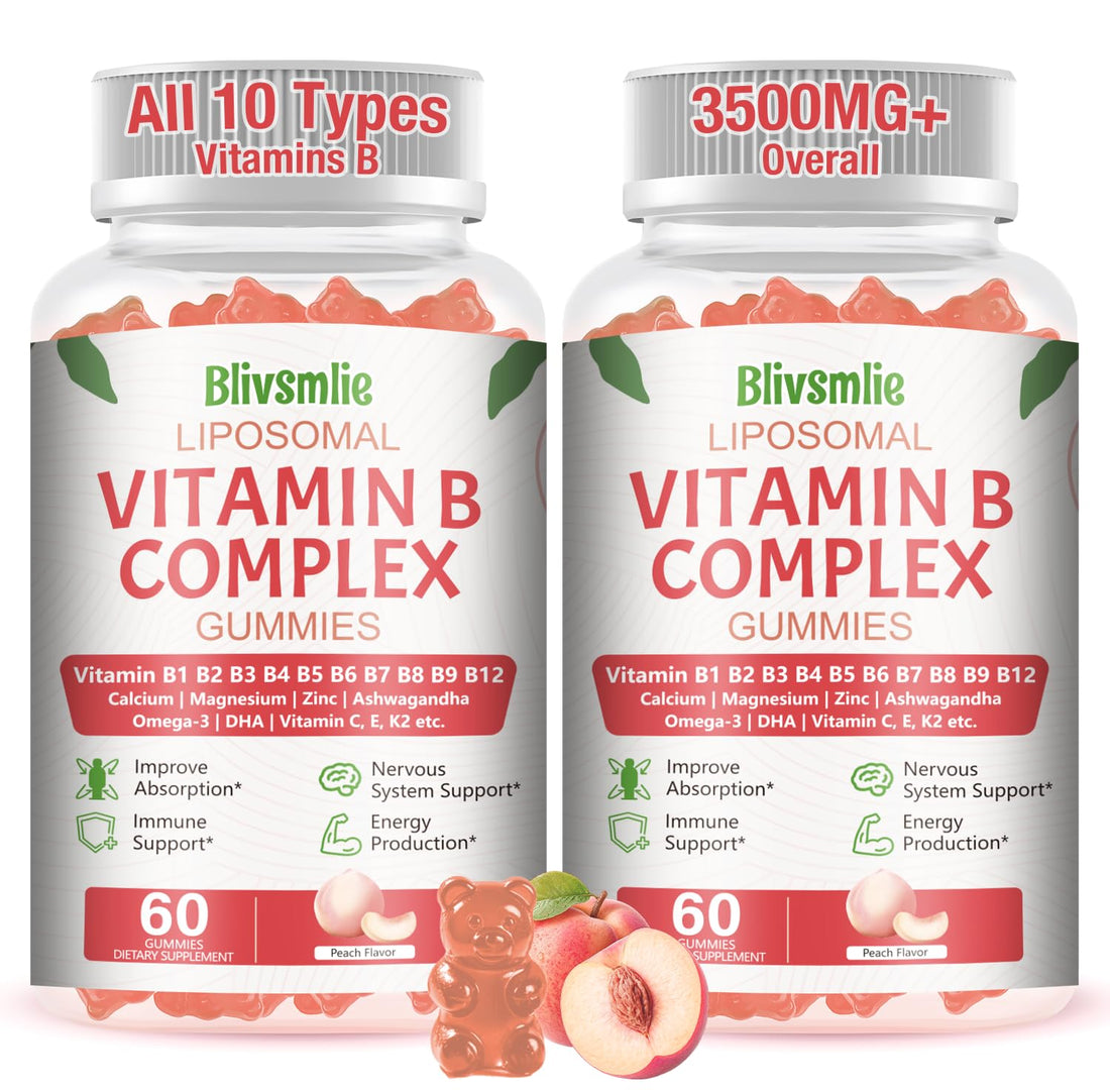 Blivsmlie 2 Pack 33-in-1 Liposomal Vitamin B Complex Gummies -B1, B2, B3, B4, B5, B6, B7, B8, B9,B12 | Vitamin C, D3,K2|Calcium,Magnesiun,Zinc etc.for Energy - OzHealthStandard