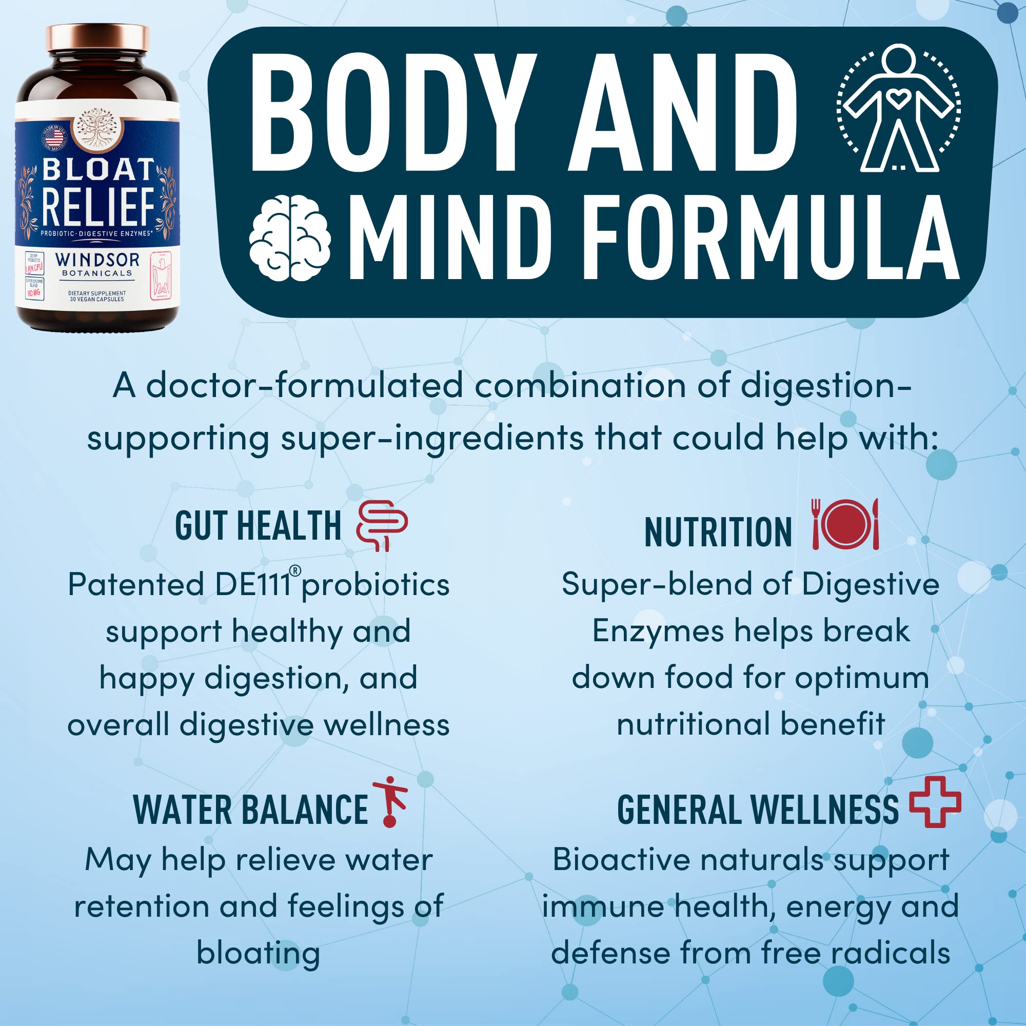 Bloat Relief Probiotic and Digestive Enzymes - Anti Bloating Turmeric, Fennel, Bromelain IBS Supplement - Detox Debloat Capsules Gas - Bloating Relief for Women and Men - 30 Gut Health Pills - OzHealthStandard