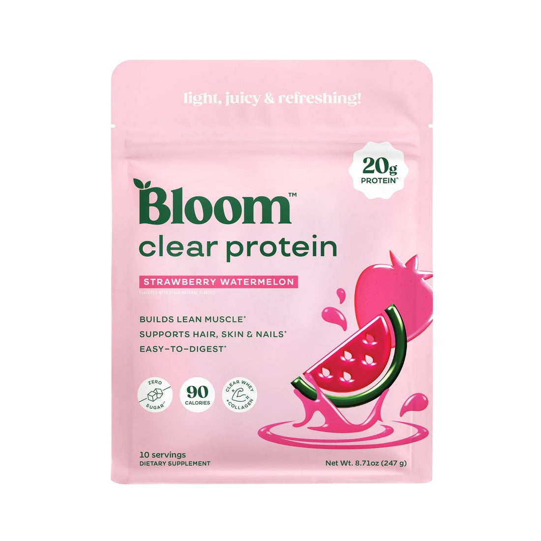 Bloom Clear Protein, Whey Protein Isolate with Collagen Peptides and Digestive Enzymes, 20g Protein, Sugar Free Post Workout Drink Mix, 90 Calories, - OzHealthStandard