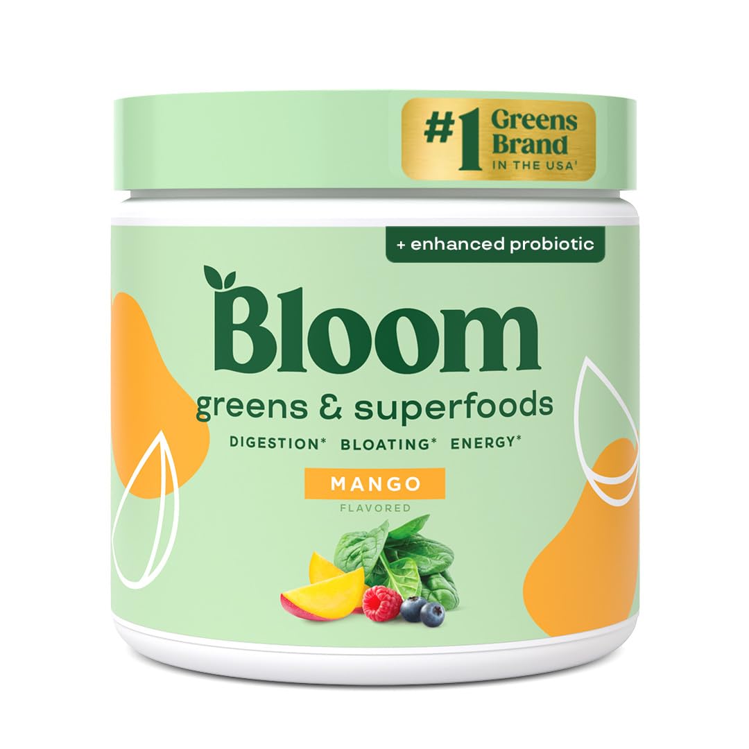 Bloom Nutrition Superfood Greens Powder, Digestive Enzymes with Probiotics and Prebiotics, Gut Health, Bloating Relief for Women, Chlorella, Green Juice Mix with Beet Root Powder, 30 SVG, Mango - OzHealthStandard