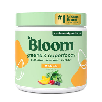 Bloom Nutrition Superfood Greens Powder, Digestive Enzymes with Probiotics and Prebiotics, Gut Health, Bloating Relief for Women, Chlorella, Green Juice Mix with Beet Root Powder, 30 SVG, Mango - OzHealthStandard