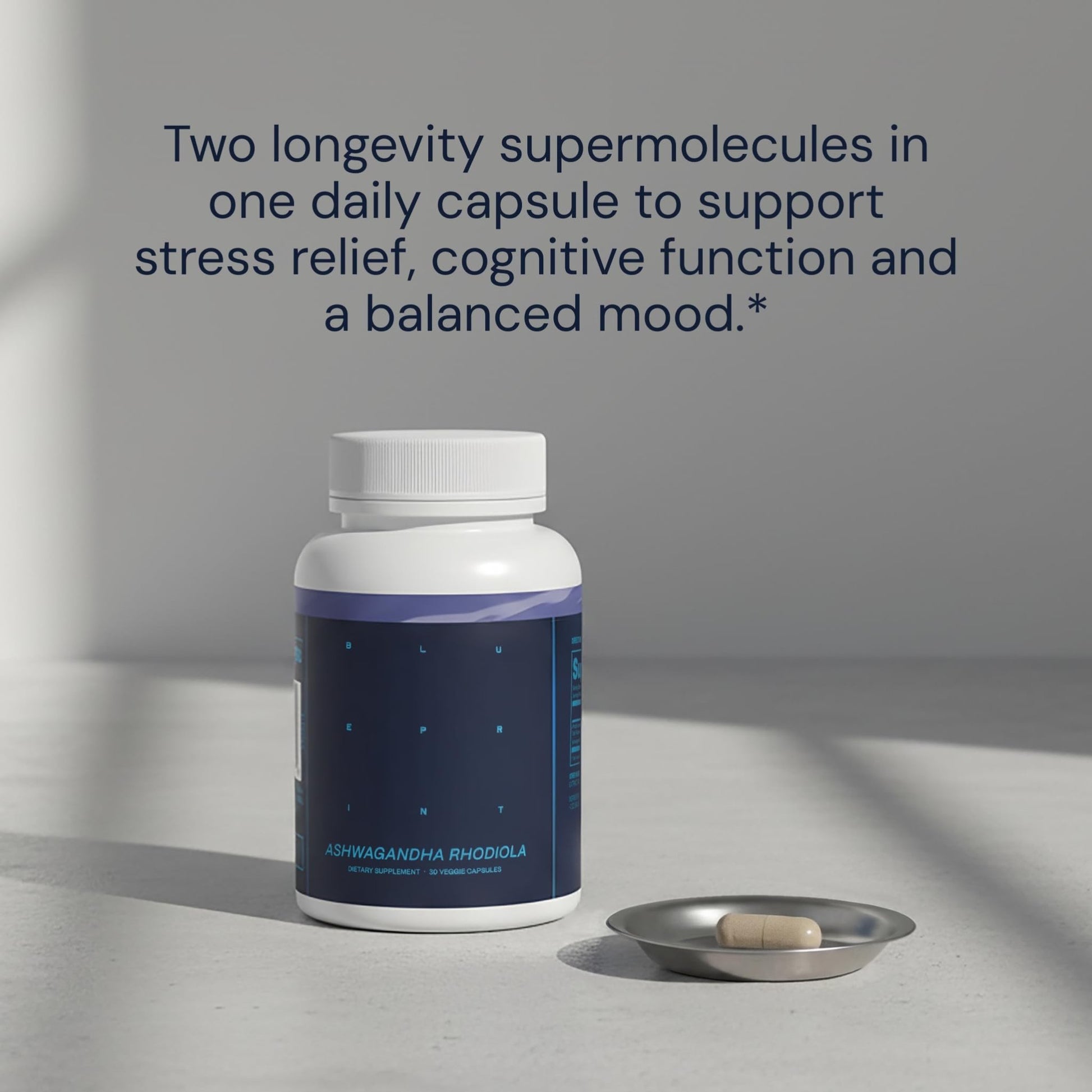 Blueprint Bryan Johnson Ashwagandha & Rhodiola Supplement – 120mg Ashwagandha + Rhodiola Root – Daily Adaptogen Capsules for Stress Support, Mood Balance, Energy & Focus – 30 Vegan Capsules - OzHealthStandard