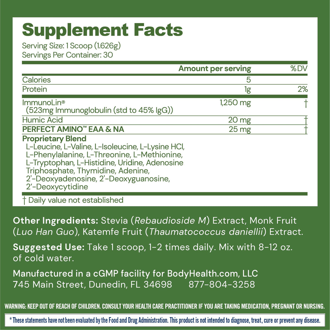 BodyHealth Gut Restore with PerfectAmino, ImmunoLin, and Humic Acid - Gut Health Supplement for Digestive and Immune Support - Unflavored - 30 Servings - OzHealthStandard