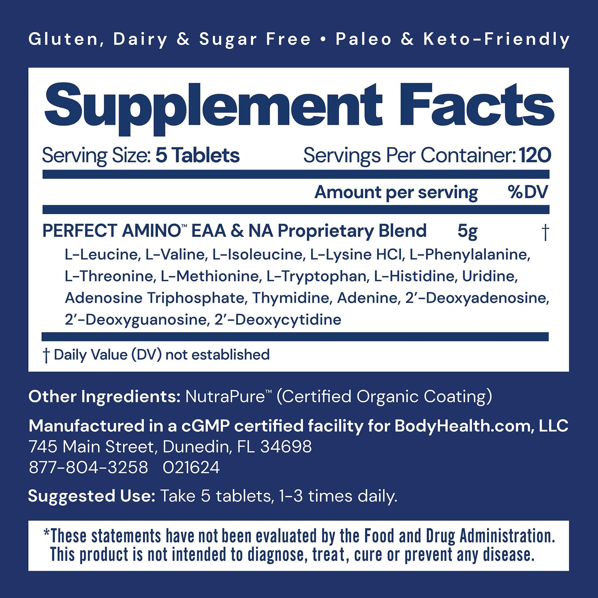 BodyHealth PerfectAmino (600 ct) Easy to Swallow Tablets, Essential Amino Acids Supplement with BCAAs, Vegan Protein for Pre/Post Workout & Muscle Recovery with Lysine, Tryptophan, Leucine, Methionine - OzHealthStandard