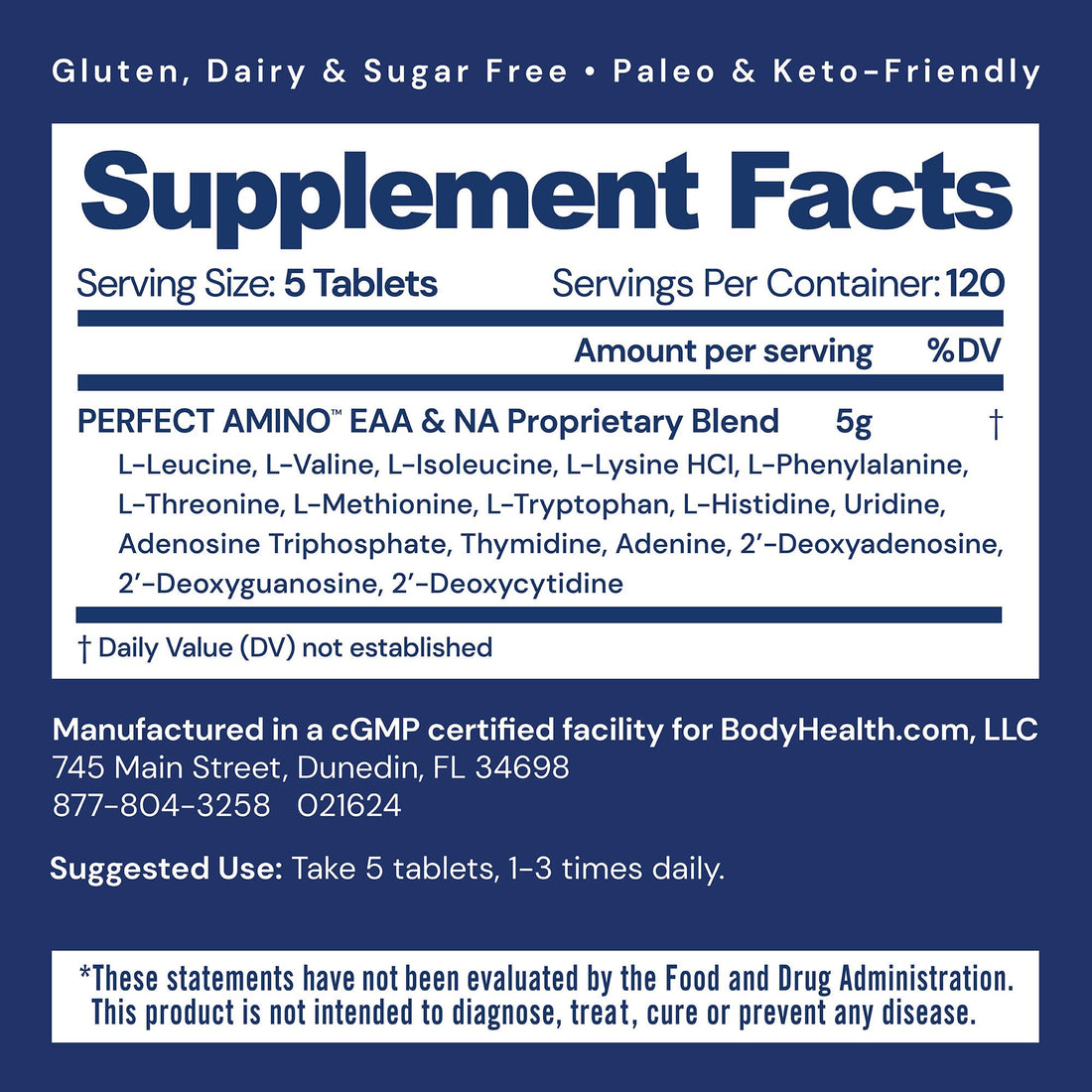 BodyHealth PerfectAmino, Essential Amino Acid with BCAAs + Lysine, Phenylalanine, Threonine, Methionine, Tryptophan, Supplement for Muscle Mass Production, - OzHealthStandard
