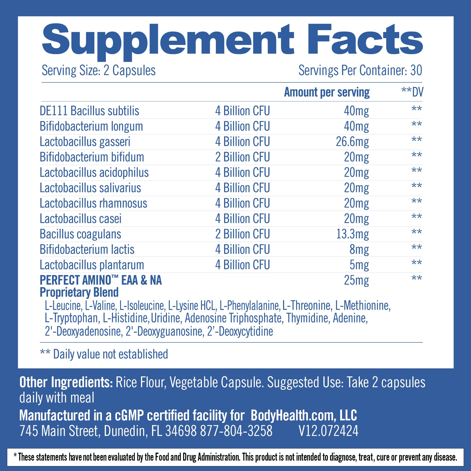 BodyHealth Probiotic Enhanced with PerfectAmino for Women and Men, Spore Based with Bifidobacterium, Lactobacillus Salivarius, - OzHealthStandard