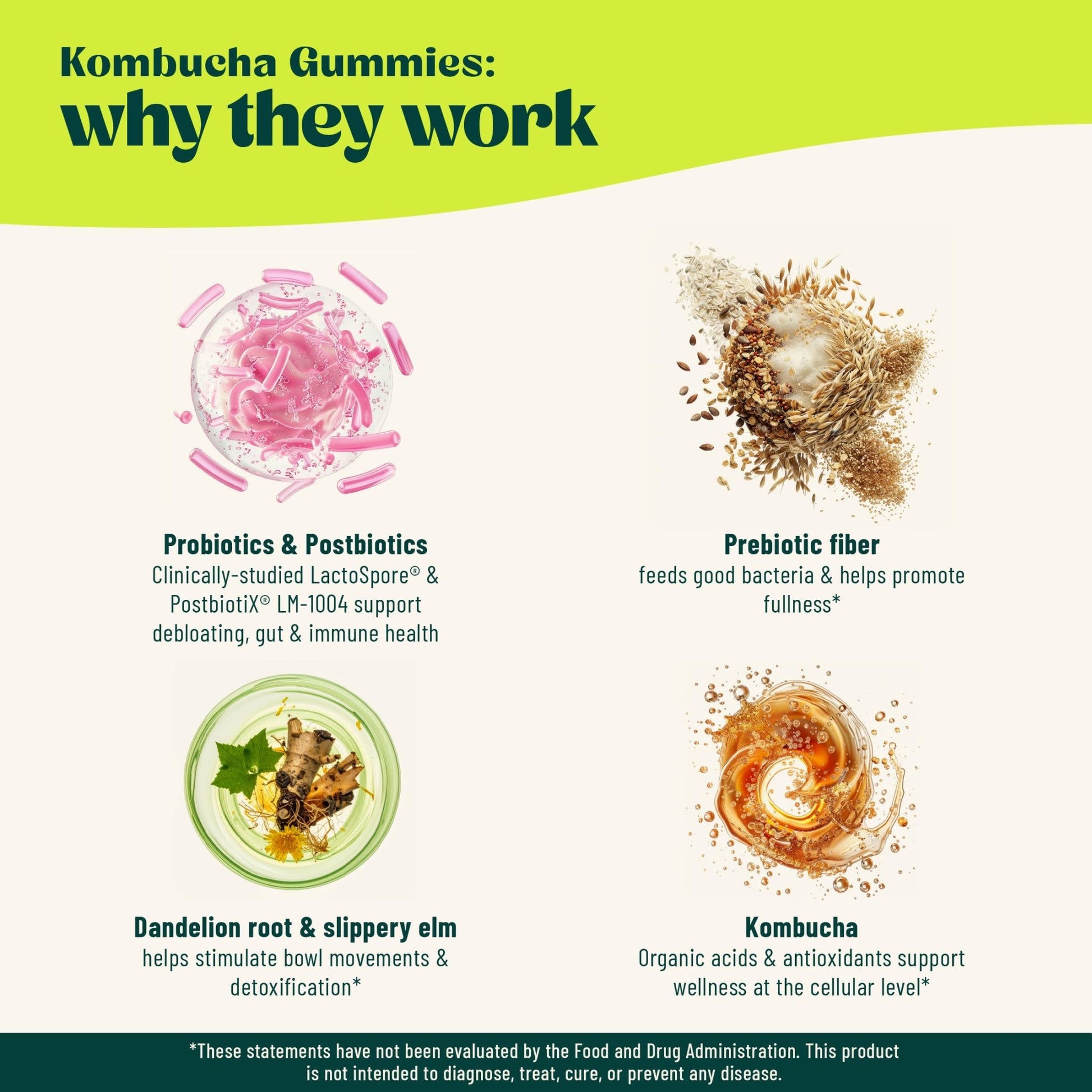 BoochBod - Probiotic Kombucha Gummy - Prebiotics, Probiotics, Postbiotics, Fiber Supplement, Slippery Elm, Dandelion Root - OzHealthStandard