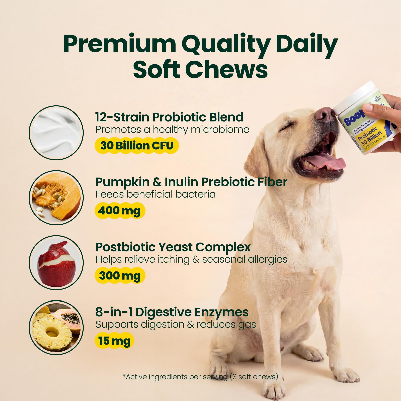 Boops Pets Probiotics for Dogs – 30 Billion CFU with Pre, Postbiotics & Digestive Enzymes – Supports Gut Health, Immunity, Loose Stools & Allergies – Filet Mignon Flavor – Vet Formulated – 60 Chews - OzHealthStandard