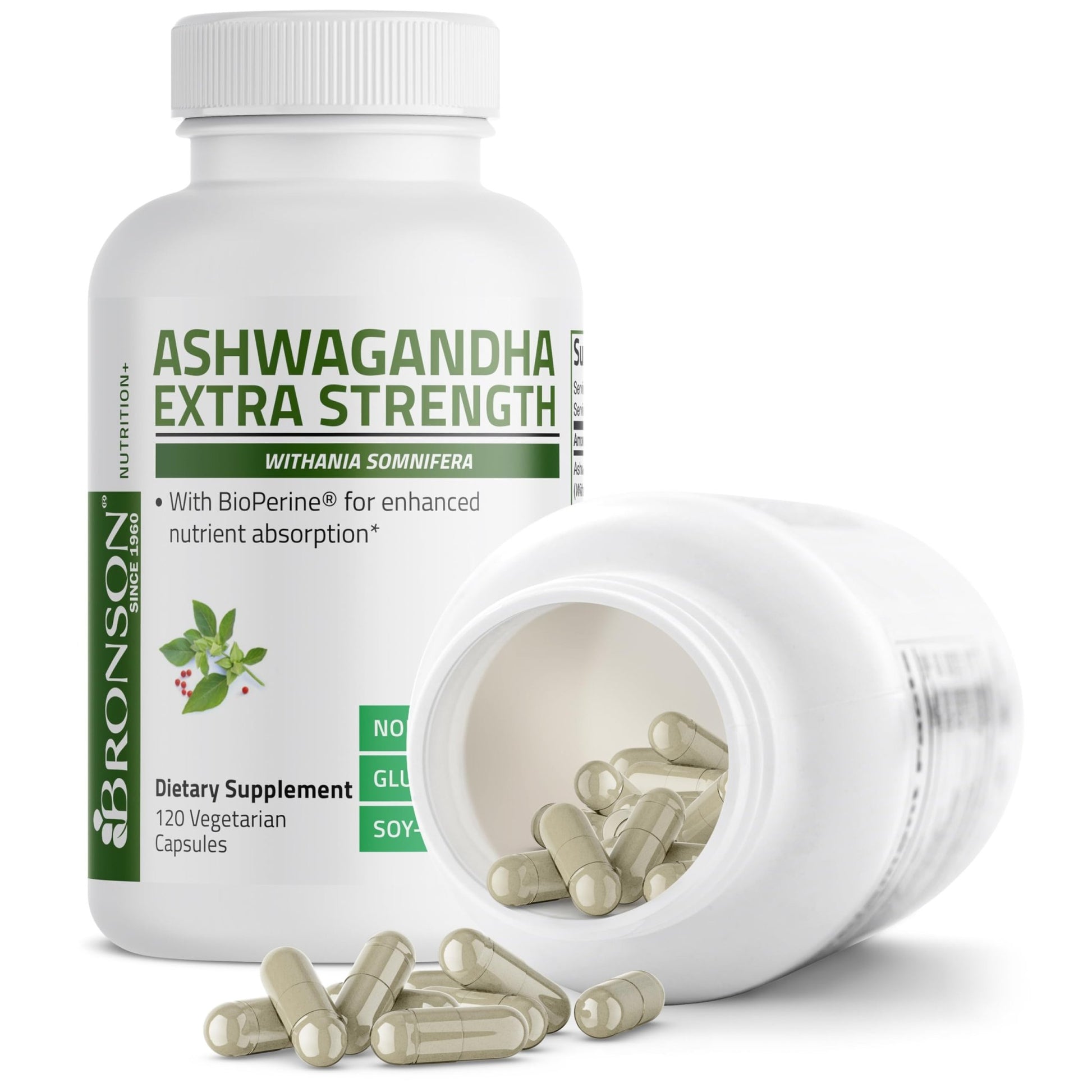 Bronson Ashwagandha Extra Strength Stress & Mood Support with BioPerine - Non GMO Formula, 120 Vegetarian Capsules - OzHealthStandard