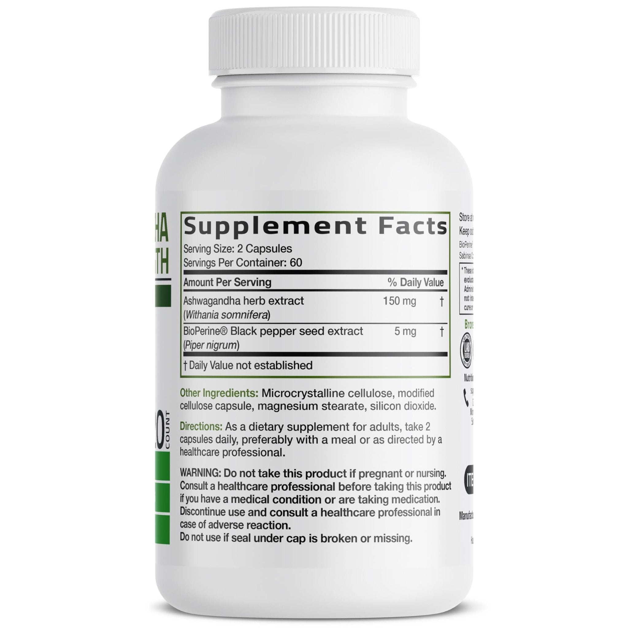 Bronson Ashwagandha Extra Strength Stress & Mood Support with BioPerine - Non GMO Formula, 120 Vegetarian Capsules - OzHealthStandard