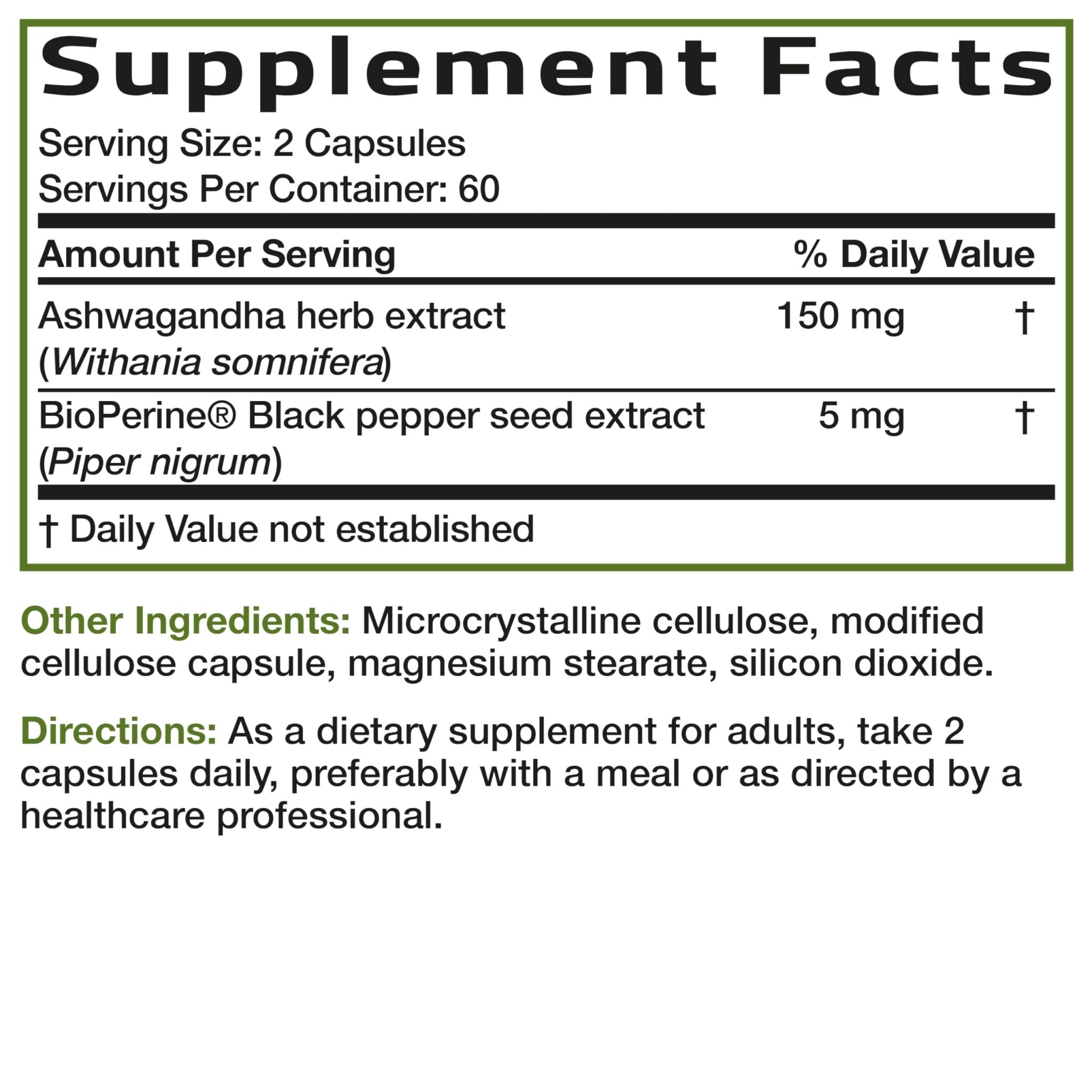 Bronson Ashwagandha Extra Strength Stress & Mood Support with BioPerine - Non GMO Formula, 120 Vegetarian Capsules - OzHealthStandard