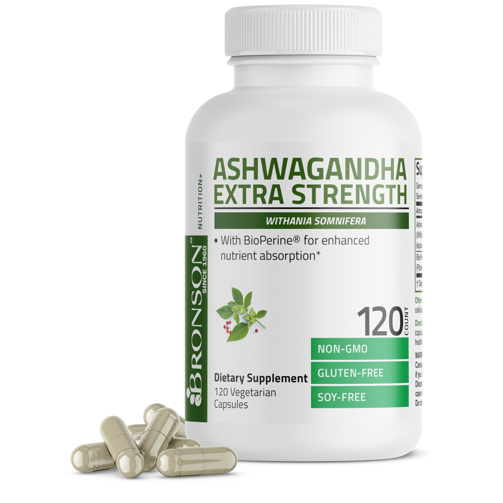 Bronson Ashwagandha Extra Strength Stress & Mood Support with BioPerine - Non GMO Formula, 120 Vegetarian Capsules - OzHealthStandard