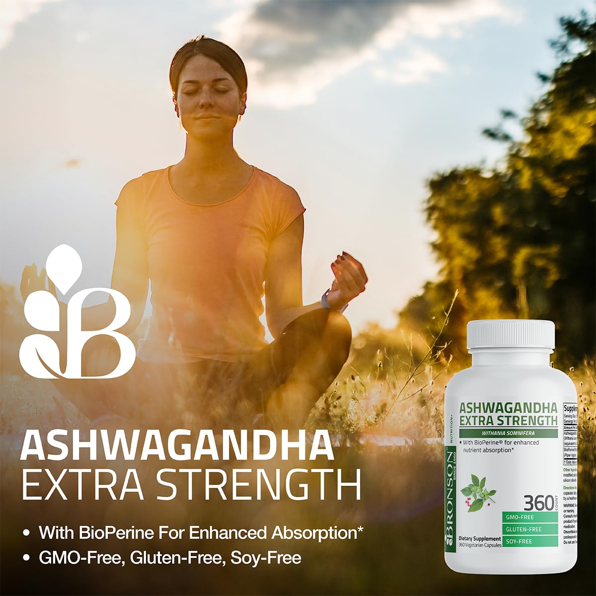 Bronson Ashwagandha Extra Strength Stress & Mood Support with BioPerine - Non GMO Formula, 120 Vegetarian Capsules - OzHealthStandard