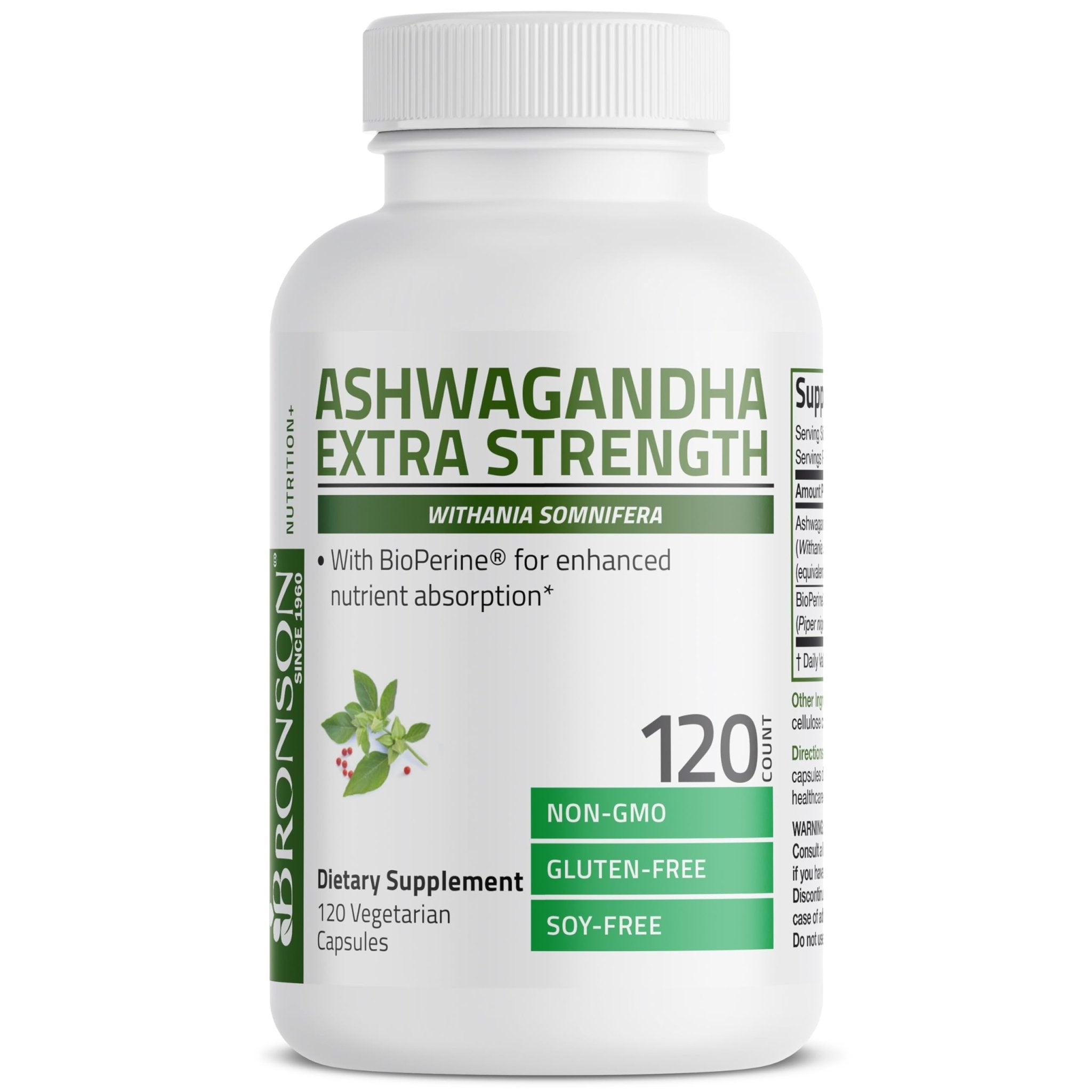 Bronson Ashwagandha Extra Strength Stress & Mood Support with BioPerine - Non GMO Formula, 120 Vegetarian Capsules - OzHealthStandard