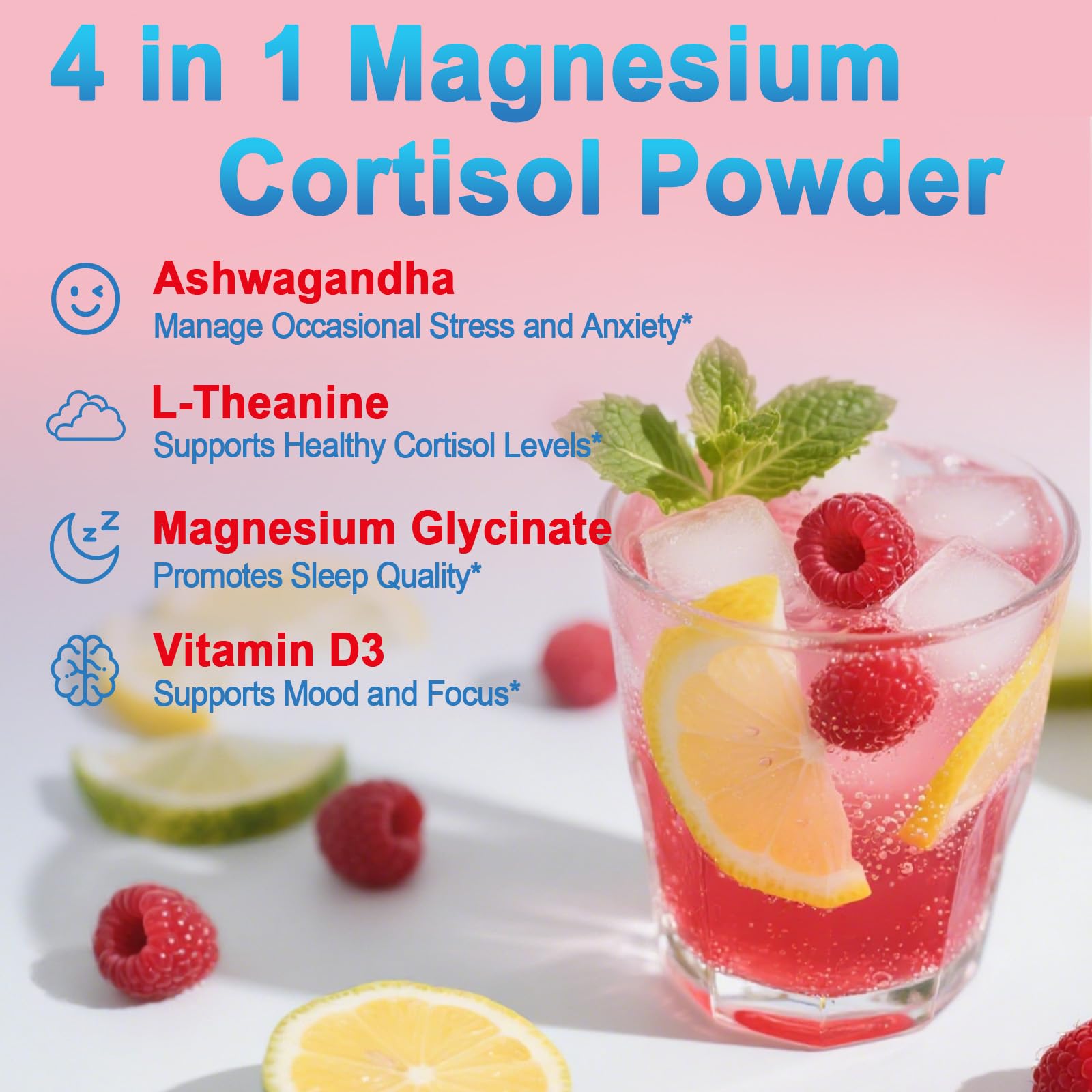 Bunkell Cortisol Powdered Drink Mix, Made with Magnesium Glycinate, L-Theanine, Ashwagandha & Vitamin D3, Cortisol Supplements for Relaxation, Focus & Calm Support, Raspberry Lemonade Flavor, 30 Ct - OzHealthStandard