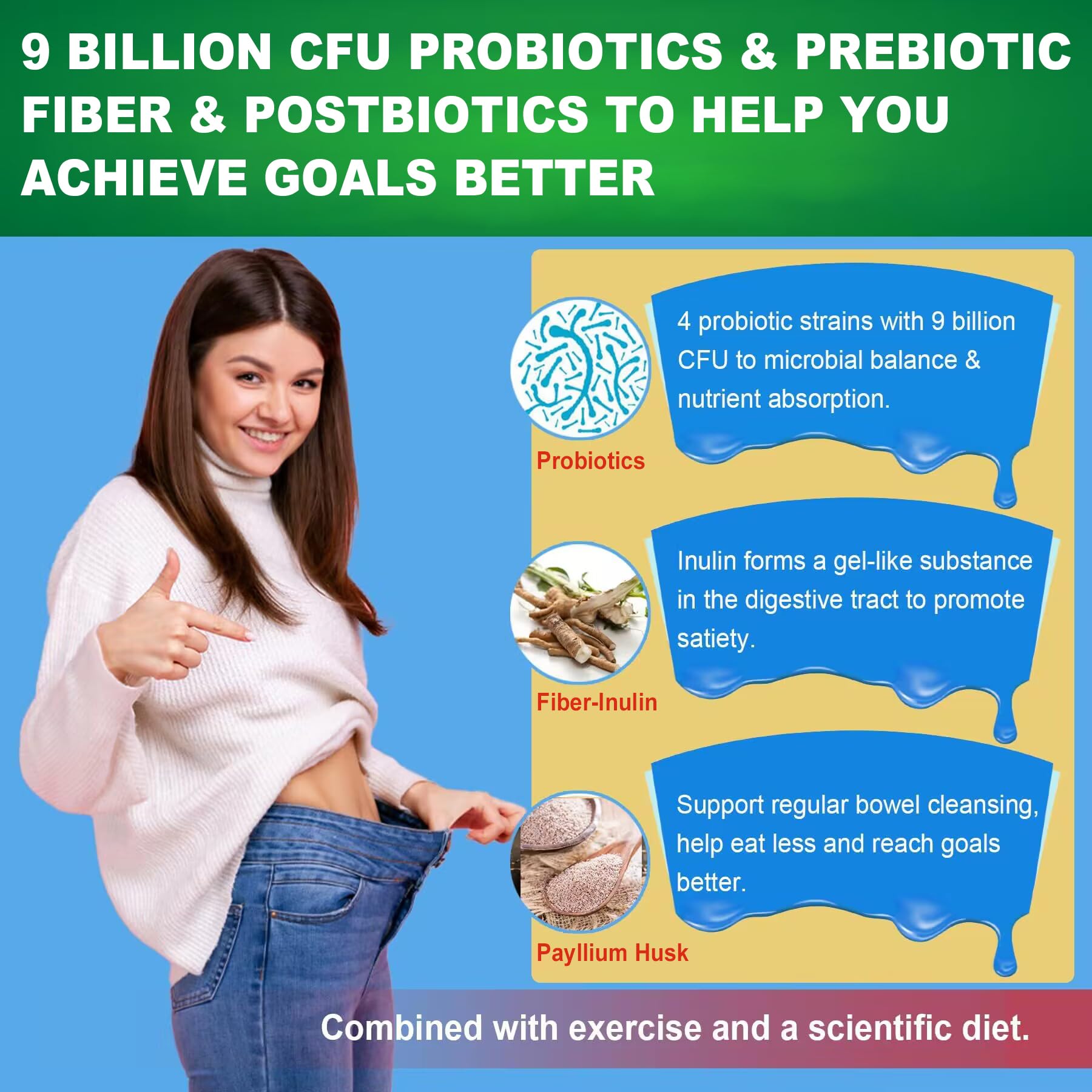 Butyrate Gummies with Probiotic + Prebiotic + Postbiotic, Omega-3 500mg,Fiber with 9 Billion CFU Probiotics, Calcium & Magnesium, Inulin,Psyllium Husk for Digestive Health,Bloating Support,Sugar Free - OzHealthStandard
