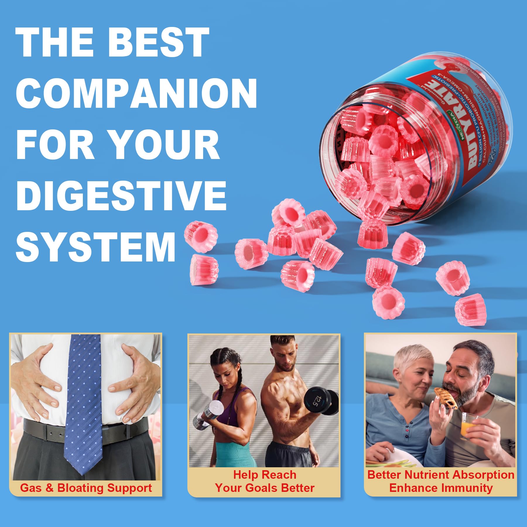 Butyrate Gummies with Probiotic + Prebiotic + Postbiotic, Omega-3 500mg,Fiber with 9 Billion CFU Probiotics, Calcium & Magnesium, Inulin,Psyllium Husk for Digestive Health,Bloating Support,Sugar Free - OzHealthStandard