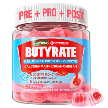 Butyrate Gummies with Probiotic + Prebiotic + Postbiotic, Omega-3 500mg,Fiber with 9 Billion CFU Probiotics, Calcium & Magnesium, Inulin,Psyllium Husk for Digestive Health,Bloating Support,Sugar Free - OzHealthStandard