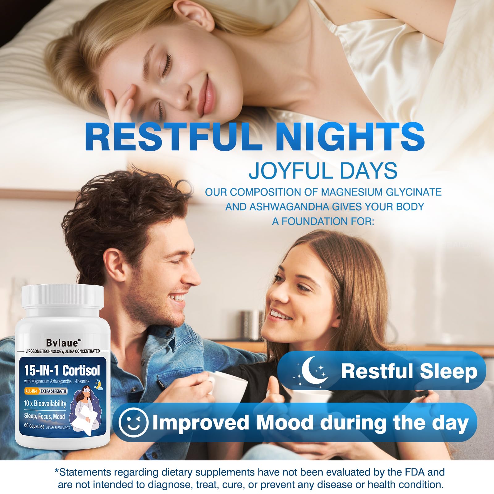 Bvlaue Cortisol Supplements for Women & Men - 15-in-1 Cortisol Reducer Manager Lower w/Ashwagandha,Magnesium,L-Theanine/Saffron Vitamin B6 & B12,60 Vegan CT for Stress Relief Sleep,Mood,Non-GMO - OzHealthStandard