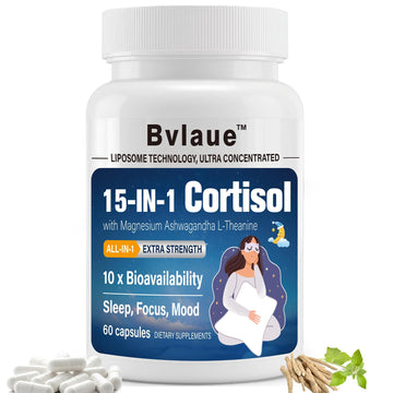 Bvlaue Cortisol Supplements for Women & Men - 15-in-1 Cortisol Reducer Manager Lower w/Ashwagandha,Magnesium,L-Theanine/Saffron Vitamin B6 & B12,60 Vegan CT for Stress Relief Sleep,Mood,Non-GMO - OzHealthStandard
