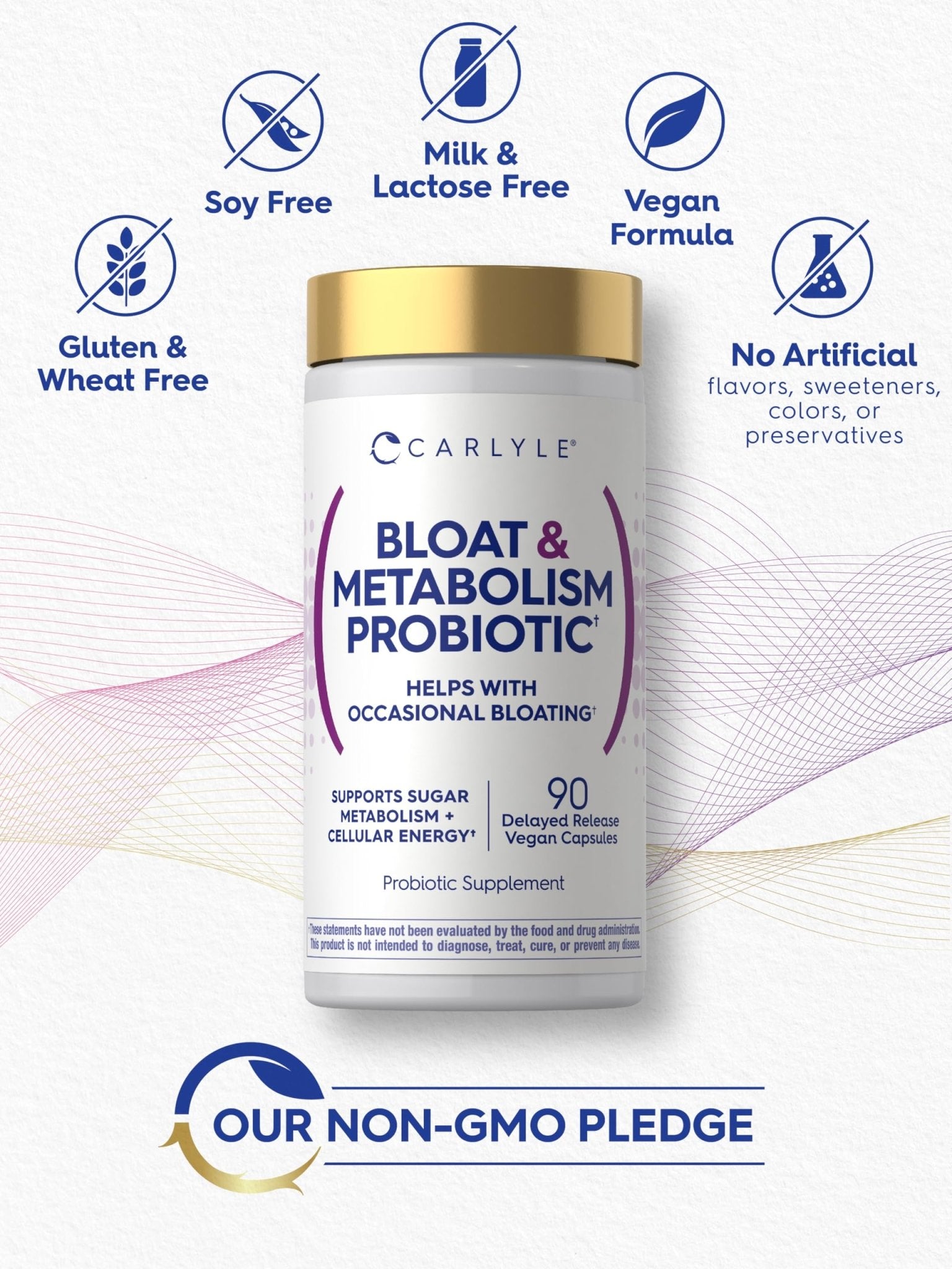 Carlyle Bloat and Metabolism Probiotic | 90 Capsules | Bloating Relief Formula | Sugar & Cellular Energy Support | for Women and Men | Vegan, Non-GMO, Gluten Free - OzHealthStandard