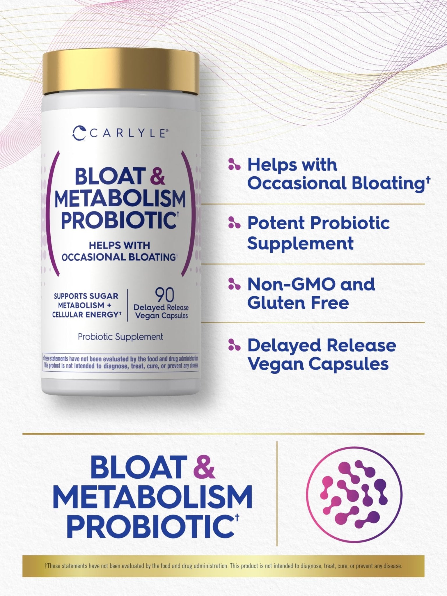 Carlyle Bloat and Metabolism Probiotic | 90 Capsules | Bloating Relief Formula | Sugar & Cellular Energy Support | for Women and Men | Vegan, Non-GMO, Gluten Free - OzHealthStandard