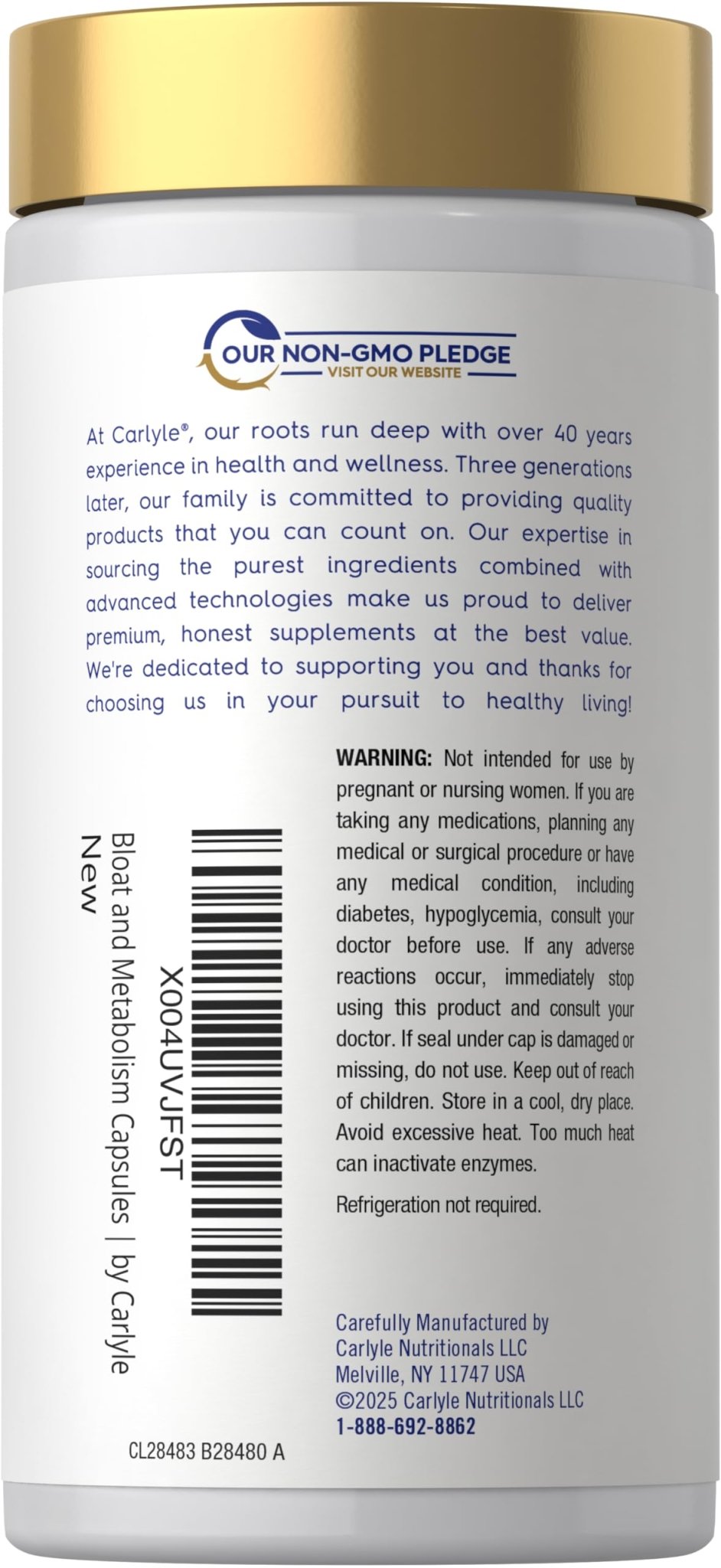 Carlyle Bloat and Metabolism Probiotic | 90 Capsules | Bloating Relief Formula | Sugar & Cellular Energy Support | for Women and Men | Vegan, Non-GMO, Gluten Free - OzHealthStandard
