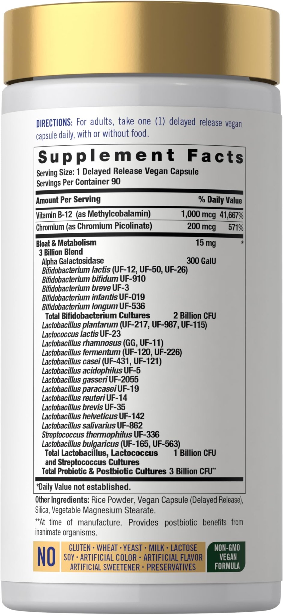 Carlyle Bloat and Metabolism Probiotic | 90 Capsules | Bloating Relief Formula | Sugar & Cellular Energy Support | for Women and Men | Vegan, Non-GMO, Gluten Free - OzHealthStandard
