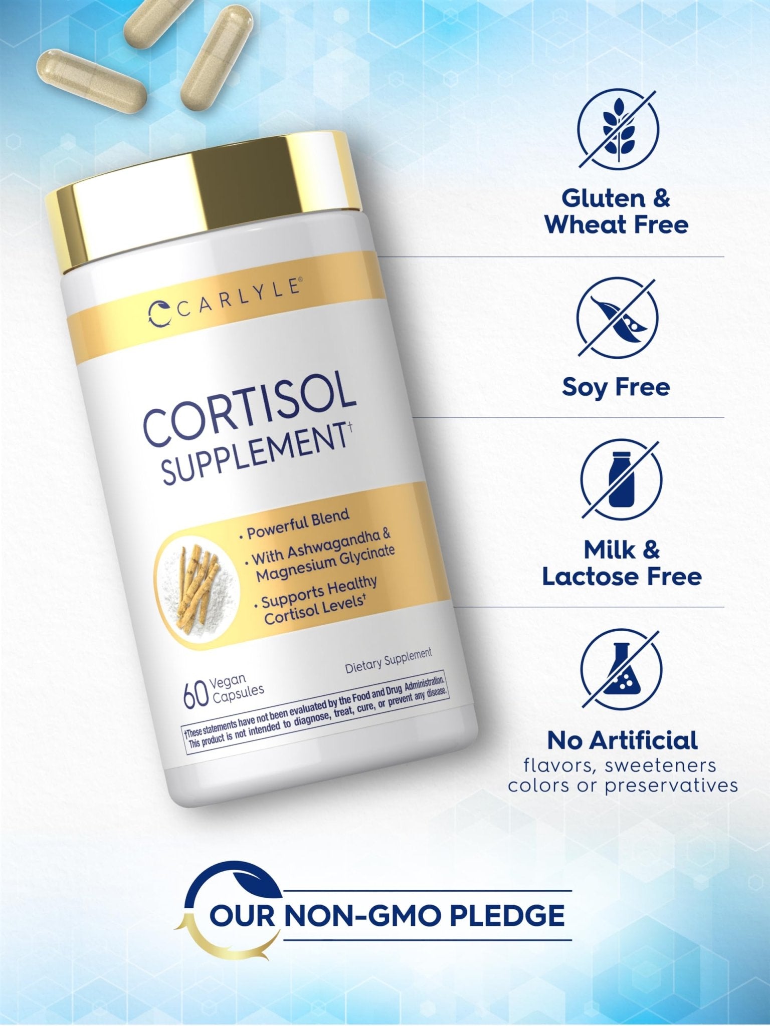 Carlyle Cortisol Supplement | 60 Vegan Capsules | Ashwagandha & Magnesium Complex | Non-GMO, Gluten Free - OzHealthStandard