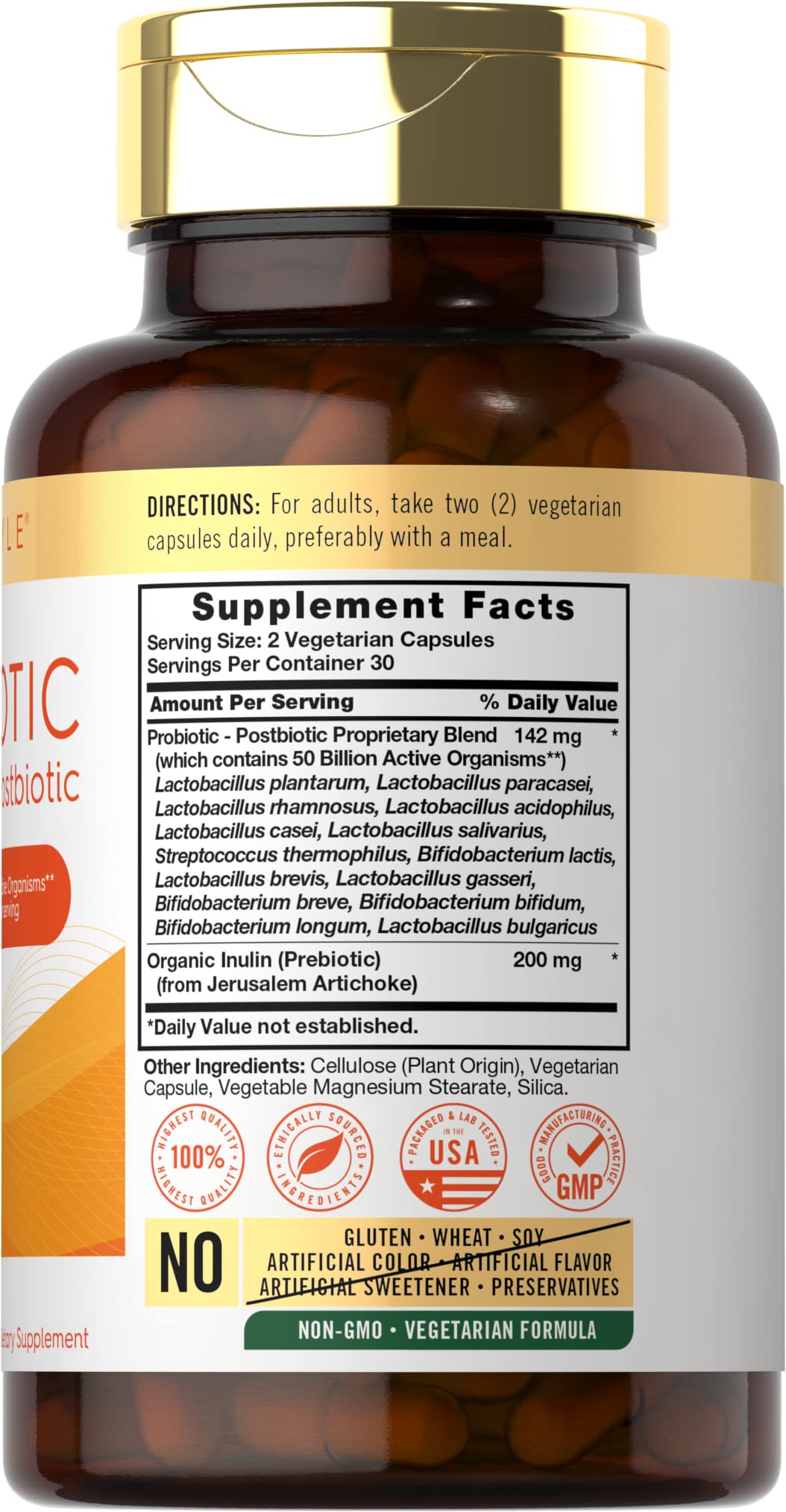 Carlyle Probiotic for Women and Men | 50 Billion CFU | 60 Capsules | Plus Prebiotic and Postbiotic | Complex Supplement | Vegetarian, Non-GMO, and Gluten Free - OzHealthStandard