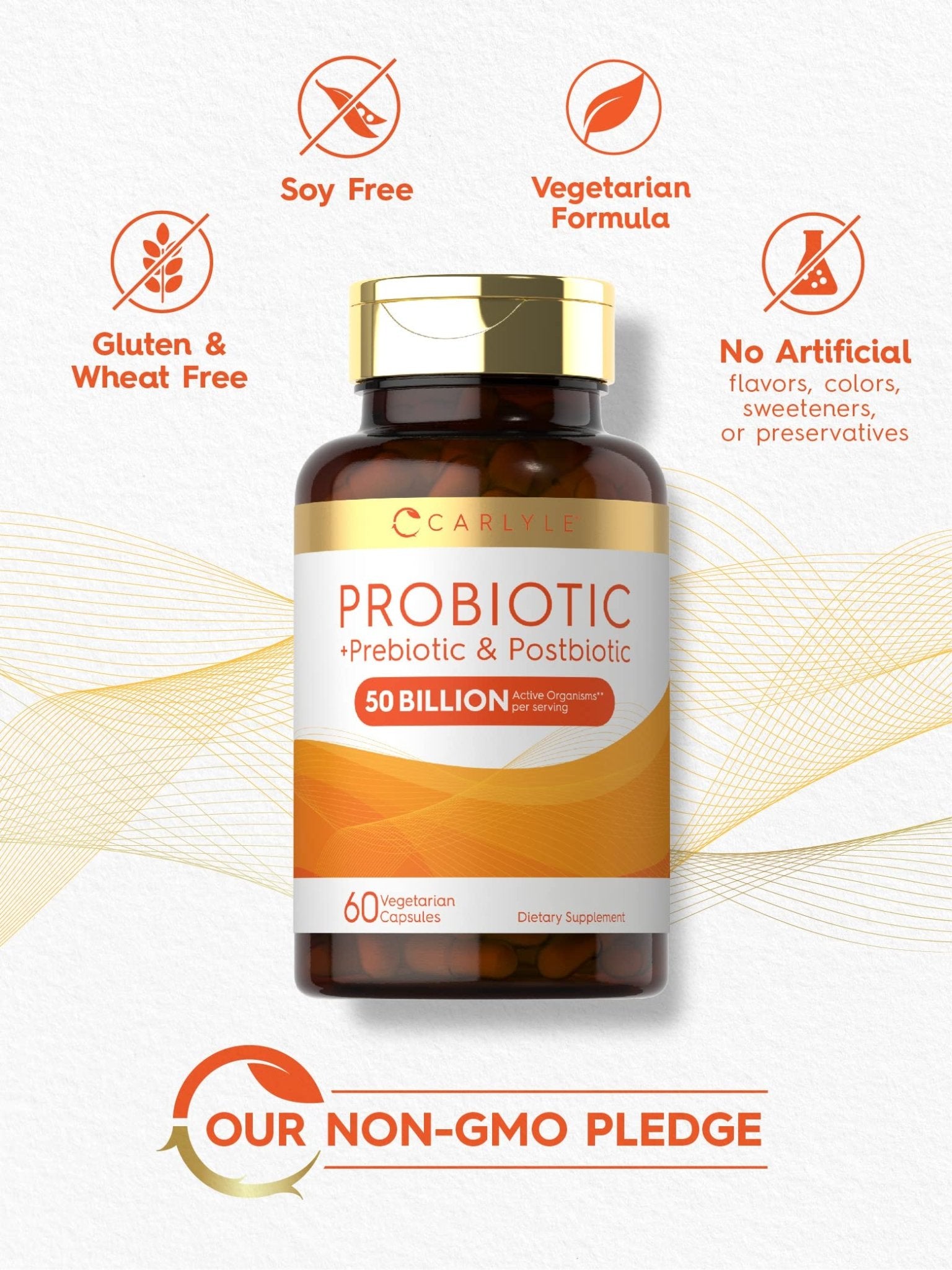Carlyle Probiotic for Women and Men | 50 Billion CFU | 60 Capsules | Plus Prebiotic and Postbiotic | Complex Supplement | Vegetarian, Non-GMO, and Gluten Free - OzHealthStandard