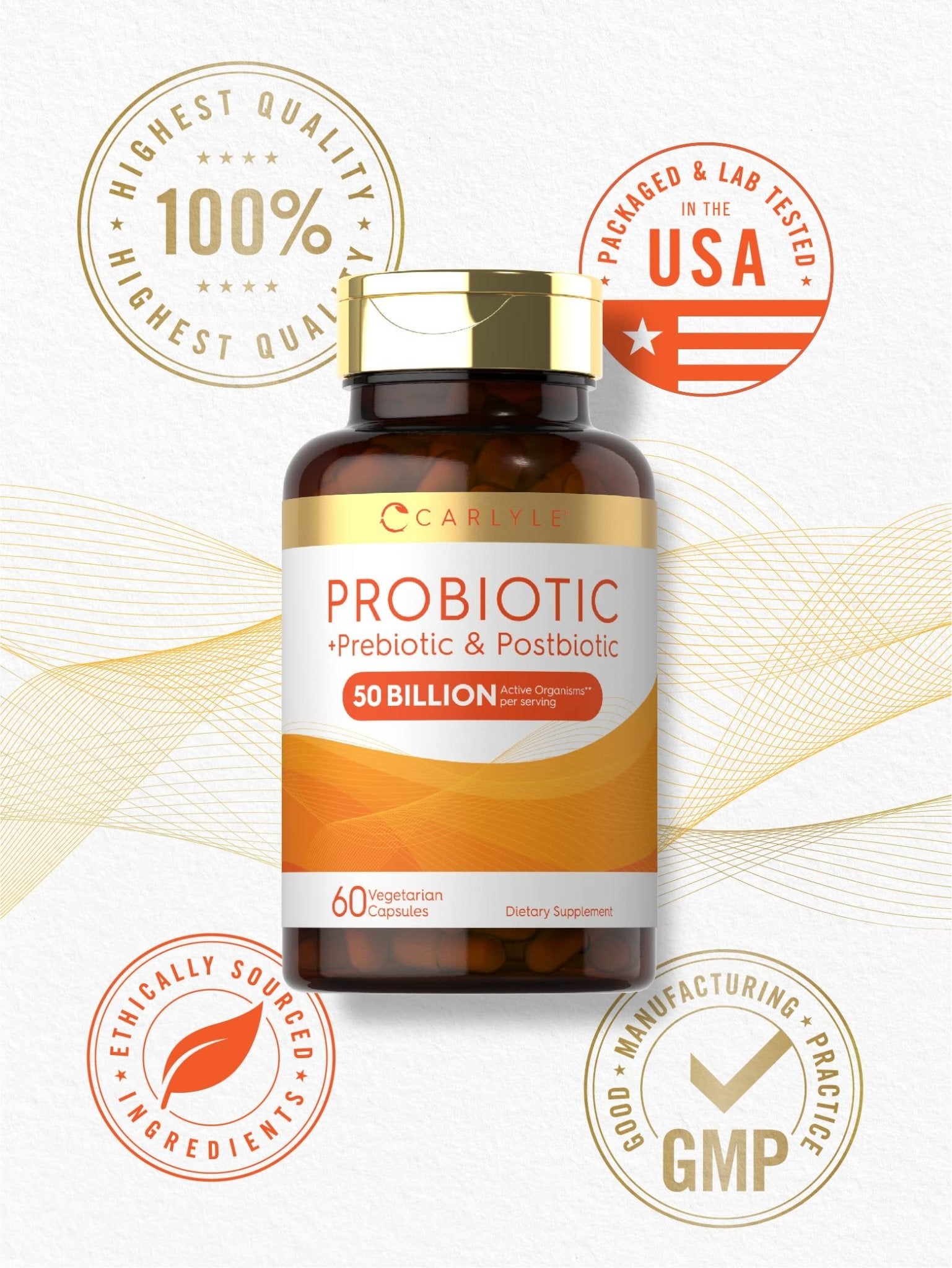 Carlyle Probiotic for Women and Men | 50 Billion CFU | 60 Capsules | Plus Prebiotic and Postbiotic | Complex Supplement | Vegetarian, Non-GMO, and Gluten Free - OzHealthStandard