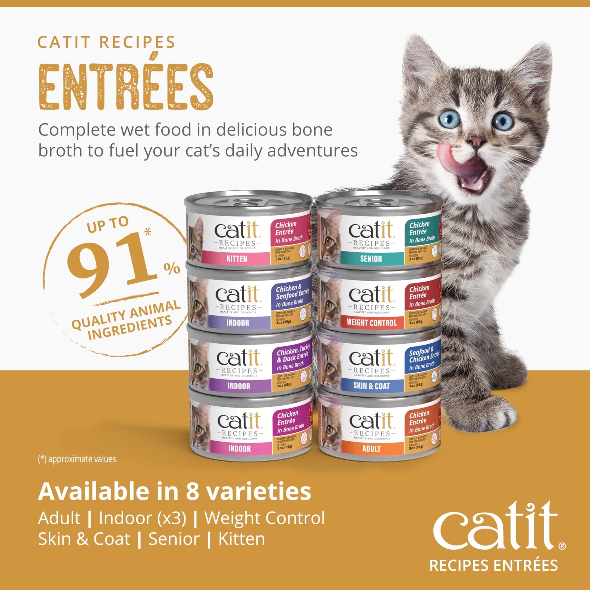 Catit Recipes Adult Chicken Entrée – High-Protein Wet Cat Food with Bone Broth Hydration, Prebiotics & Postbiotics for Gut Health, Omega-3 for Skin & Coat, and Taurine for Heart Support 3oz (12/cs) - OzHealthStandard